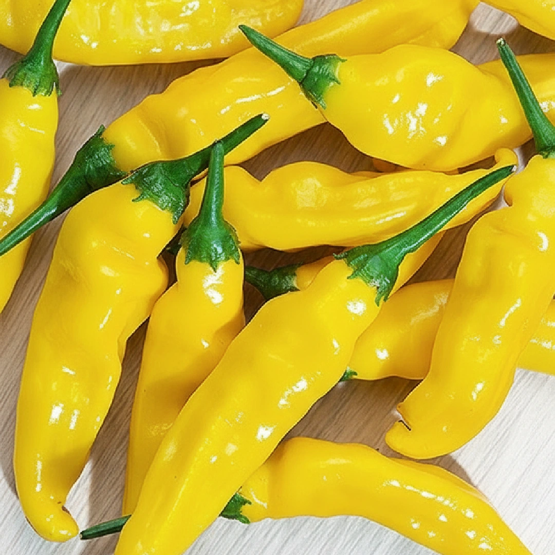 Chili Hot Lemon – leuchtend gelbe, leicht runzlige Schoten