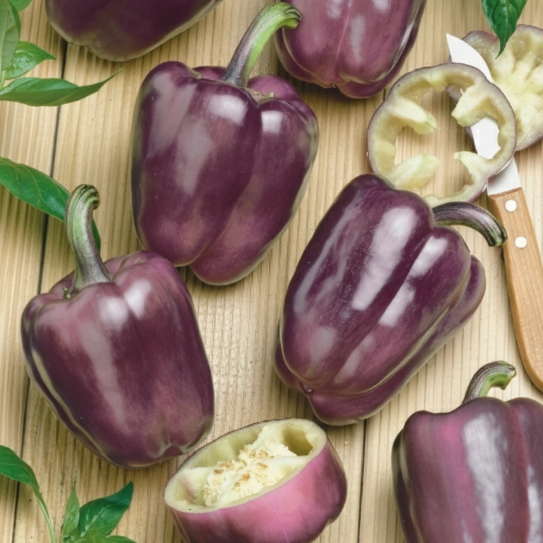 Paprika Oda – tiefviolette Blockpaprika an kompakter Pflanze